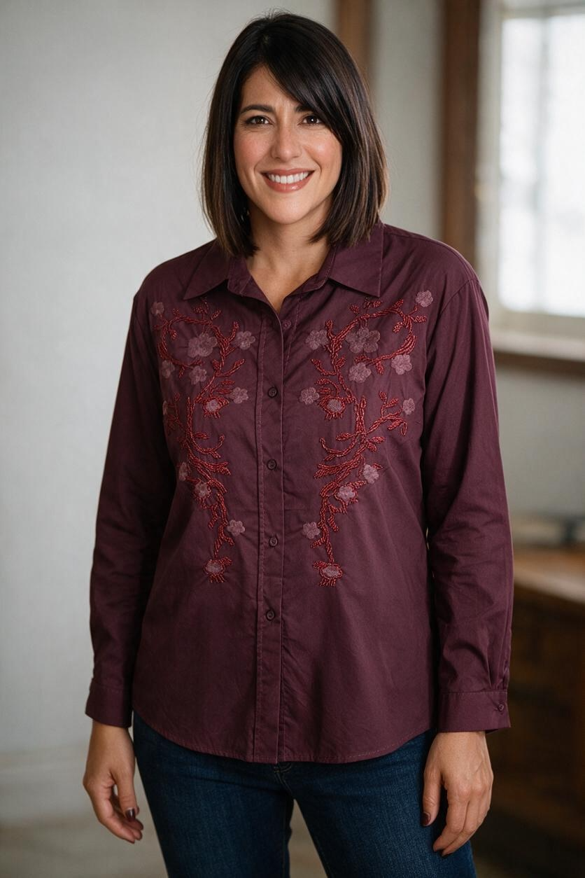 Italian Flower Embroidered Blouse