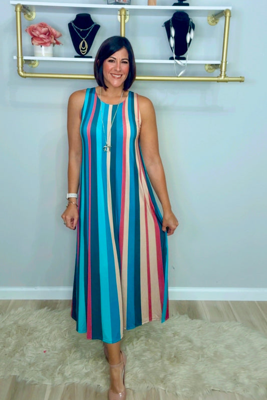 Italian Sleeveless Stripes Dress