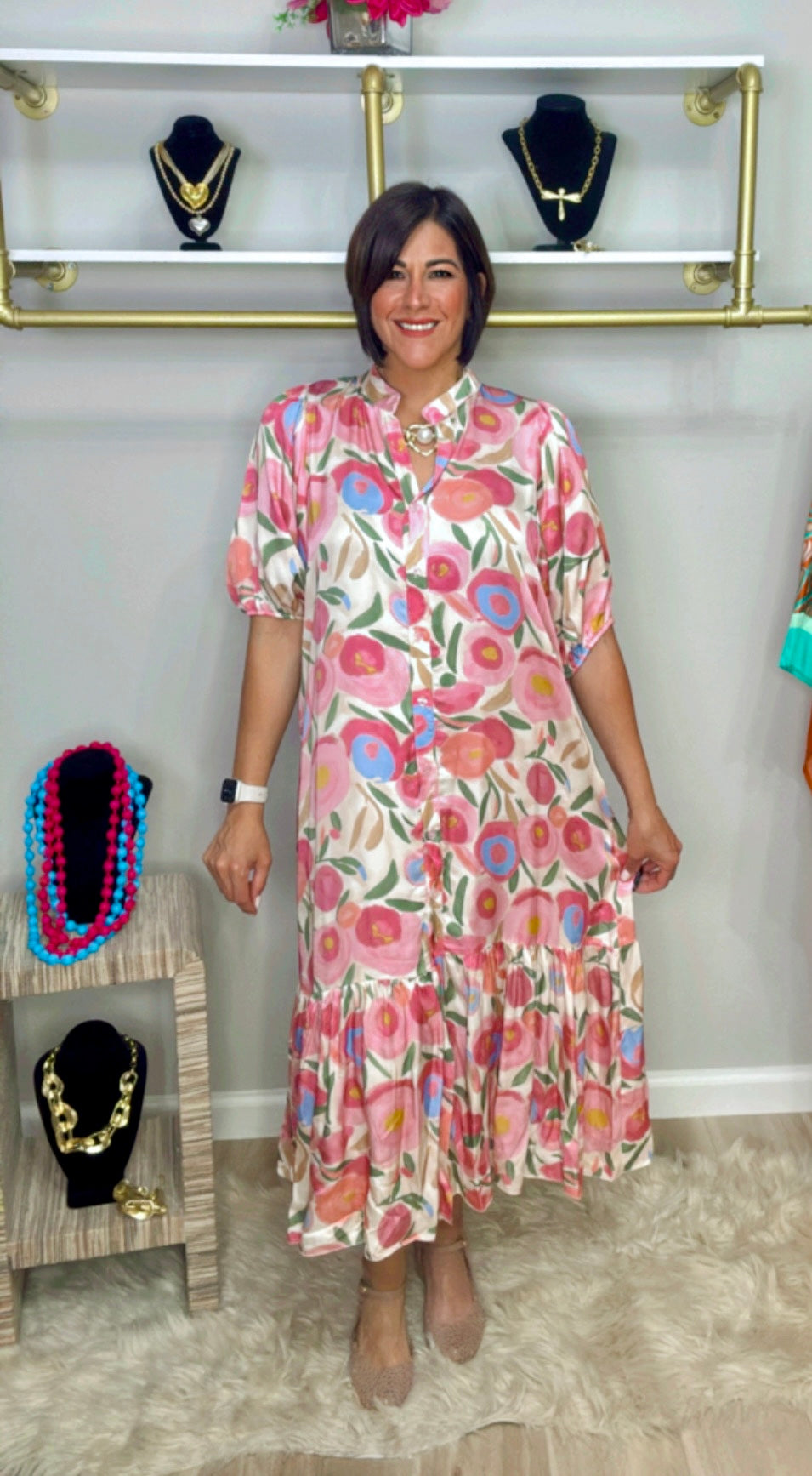 Italian Silk Flower Stampes Dress