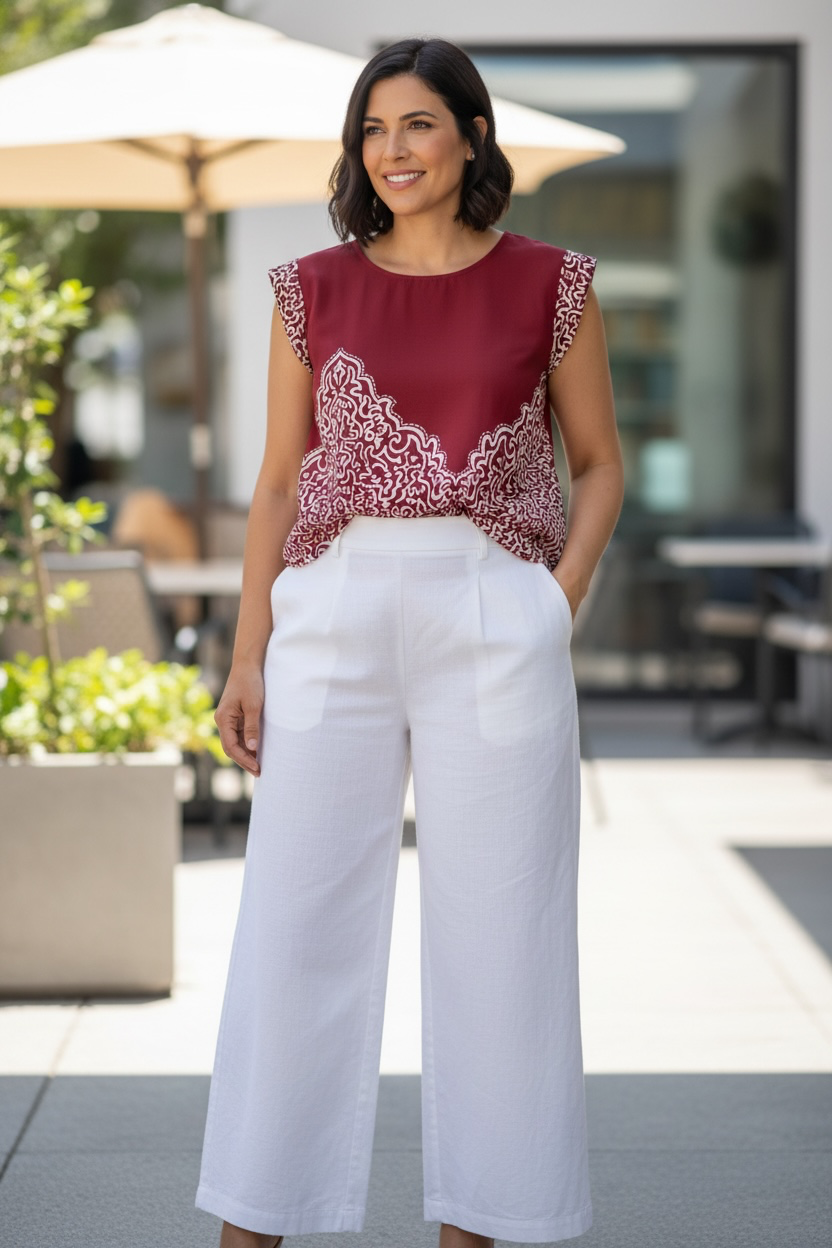 Italian Cotton Stamped Blouse.