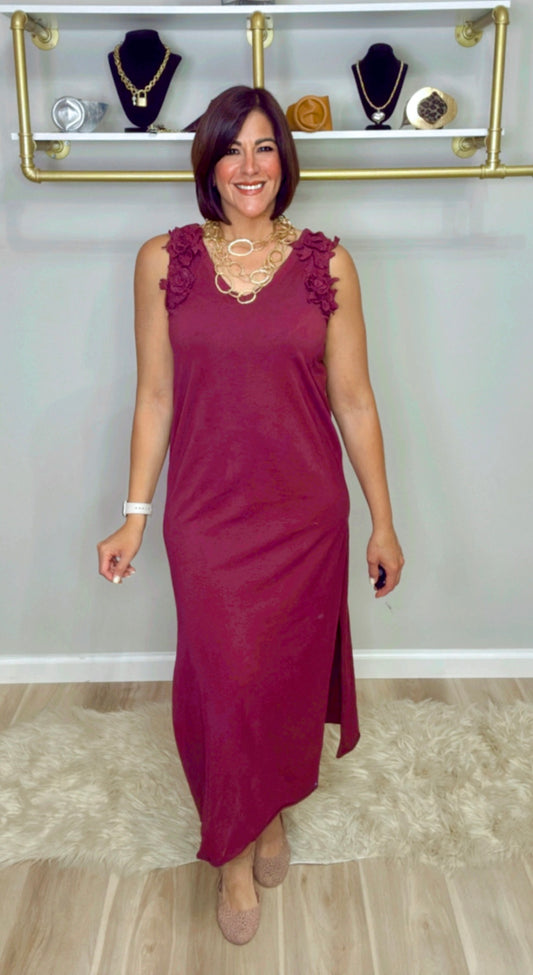 Italian V Neck Application Dress