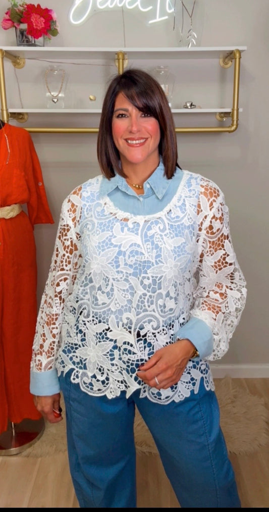 Italian Round Neck Lace Blouse