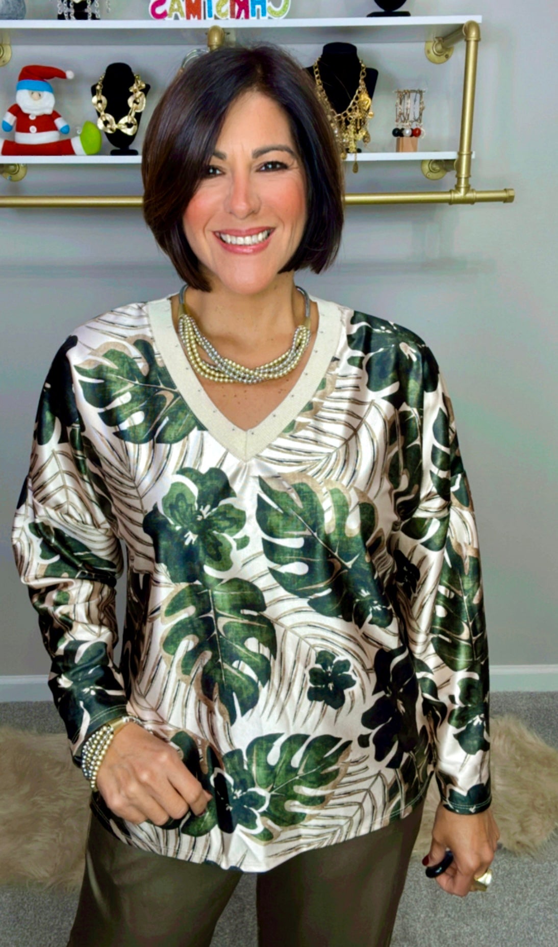 Italian Leaves Satin Blouse