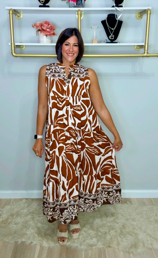 Italian Sleeveless Stamped Maxi