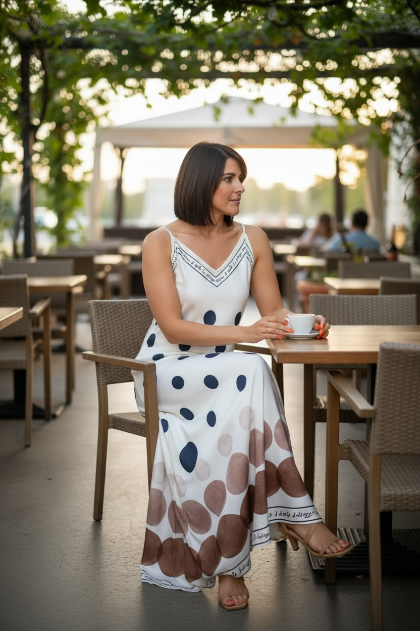 Italian Polka Dots Sleeveless Maxi (Pearl/ navy dots)