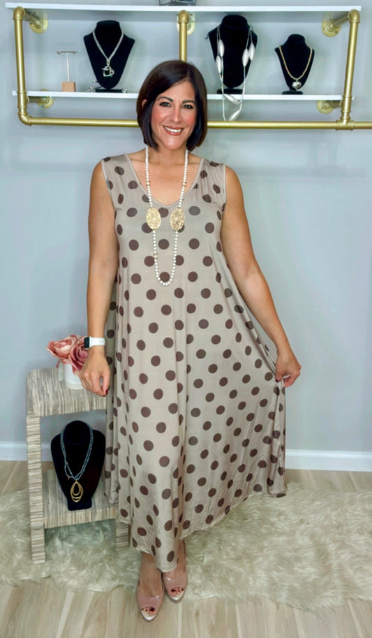 Italian Sleeveless Polka Dots Dress