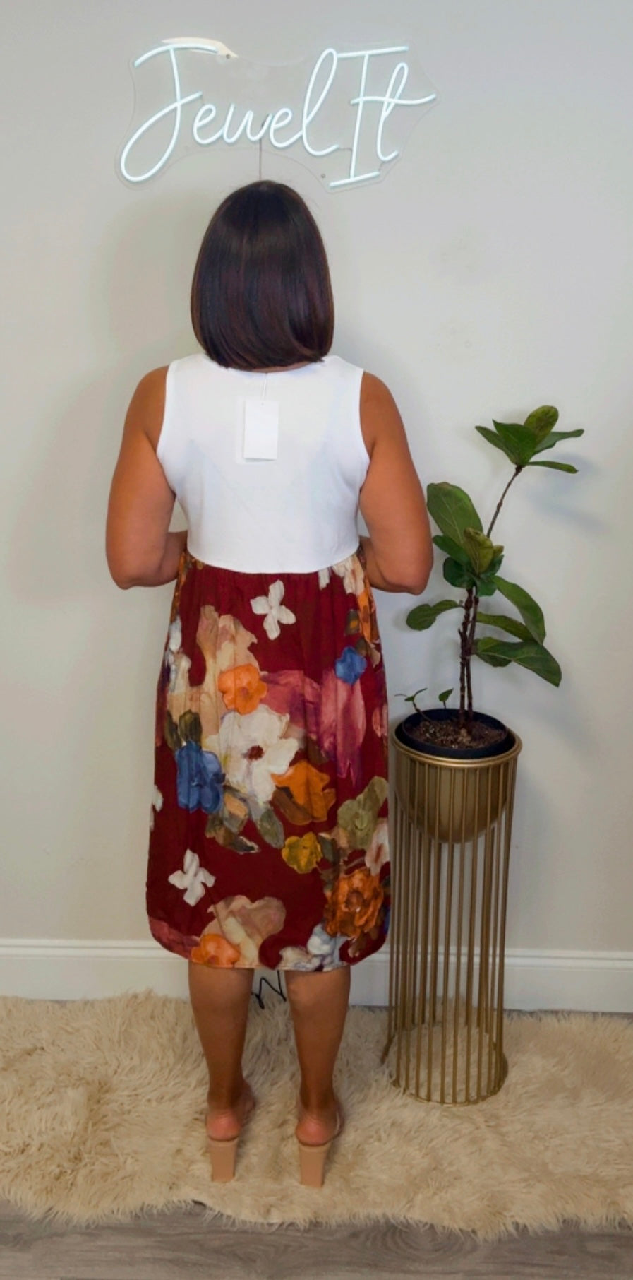 Italian Flower Stamped Skirt Dress