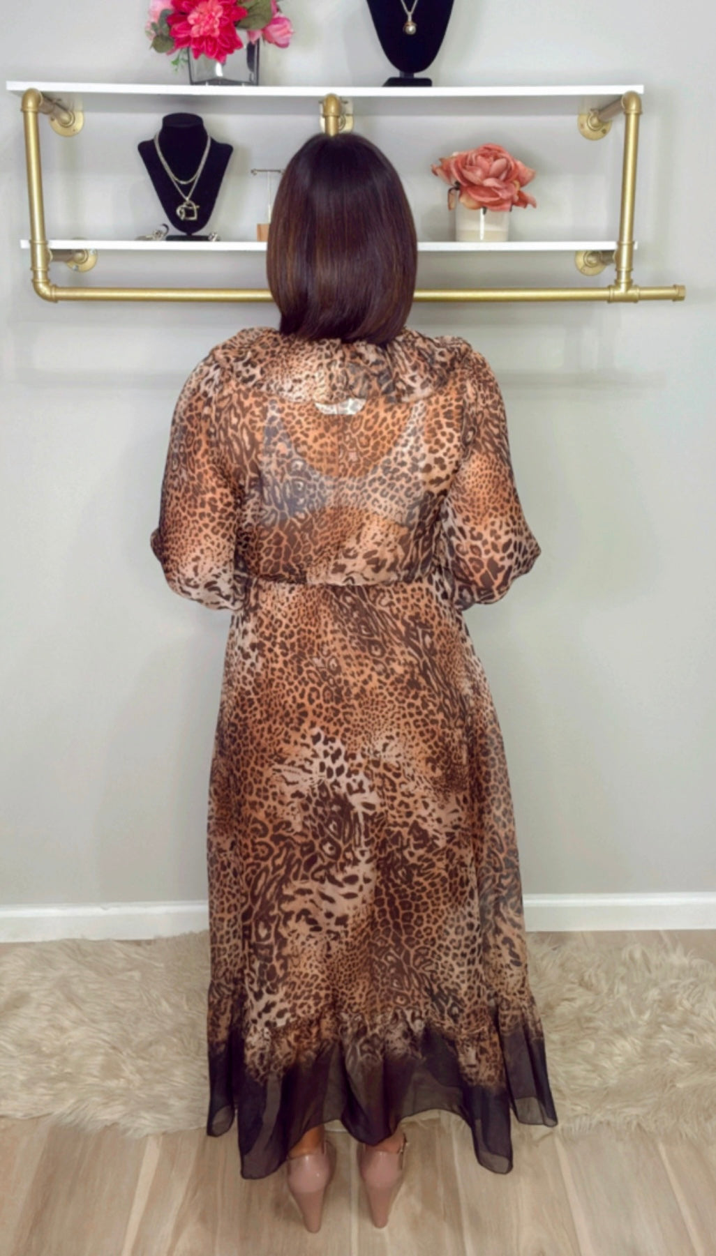 Italian Ruffled Animal Print Maxi