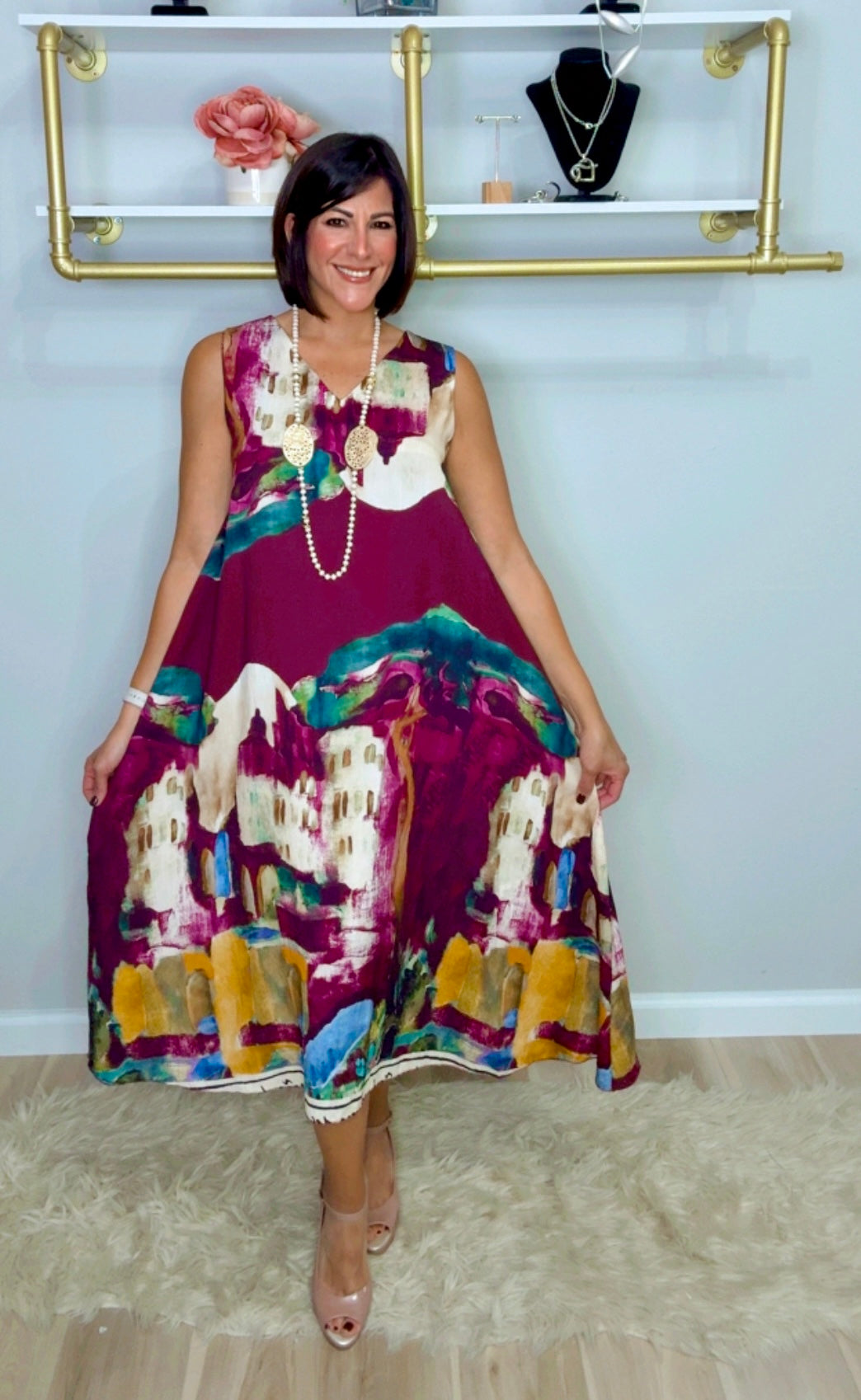 Italian Stamped Flowy Midi