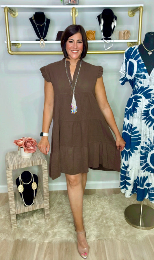 Italian Ruffle Sleeves Dress