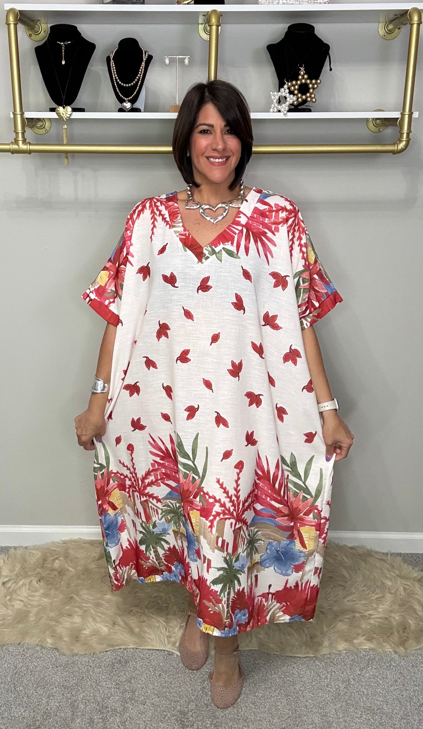 Italian Stamped V Neck Midi(plus)