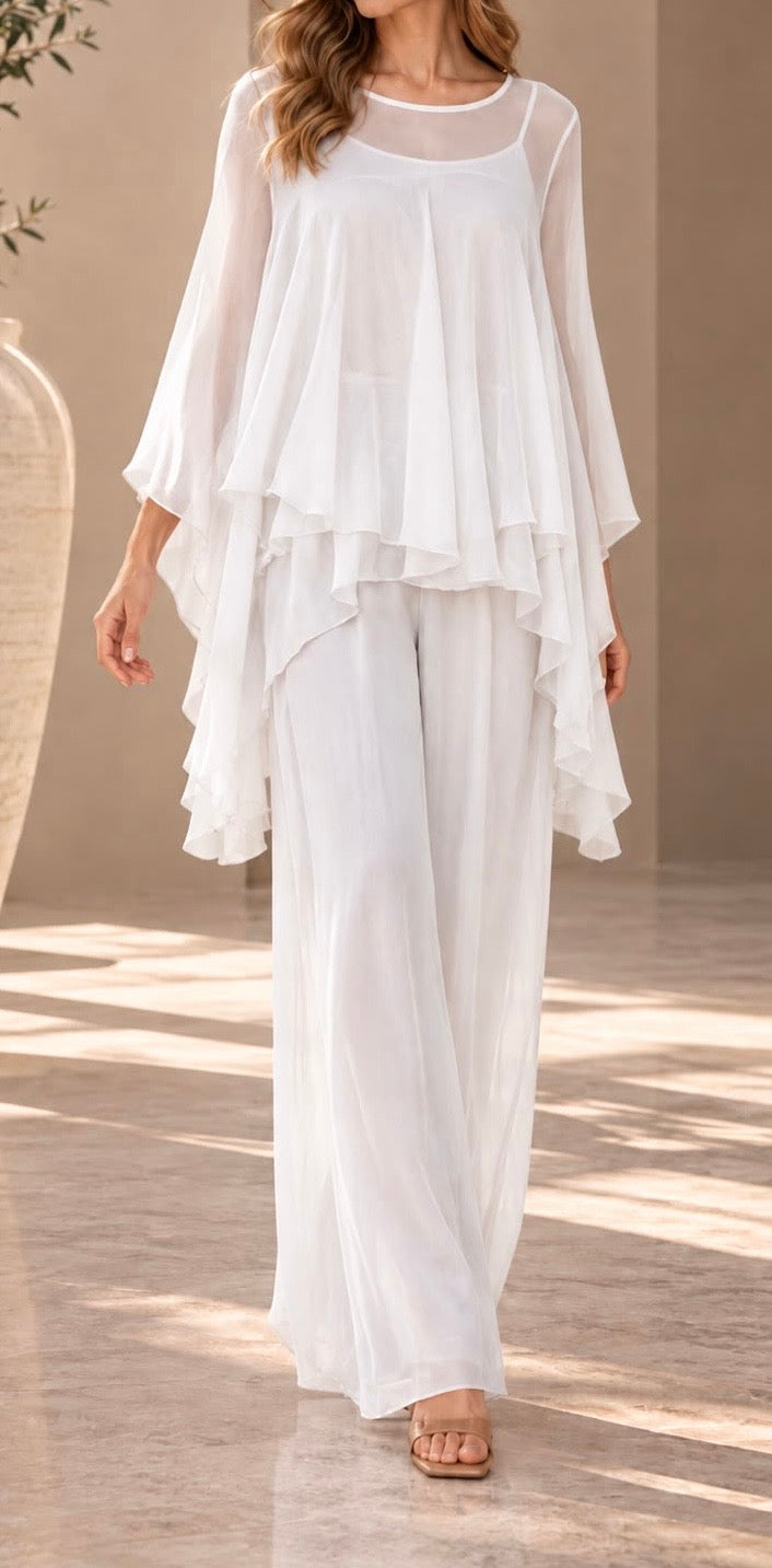 Italian Ruffle Silk Pant Set