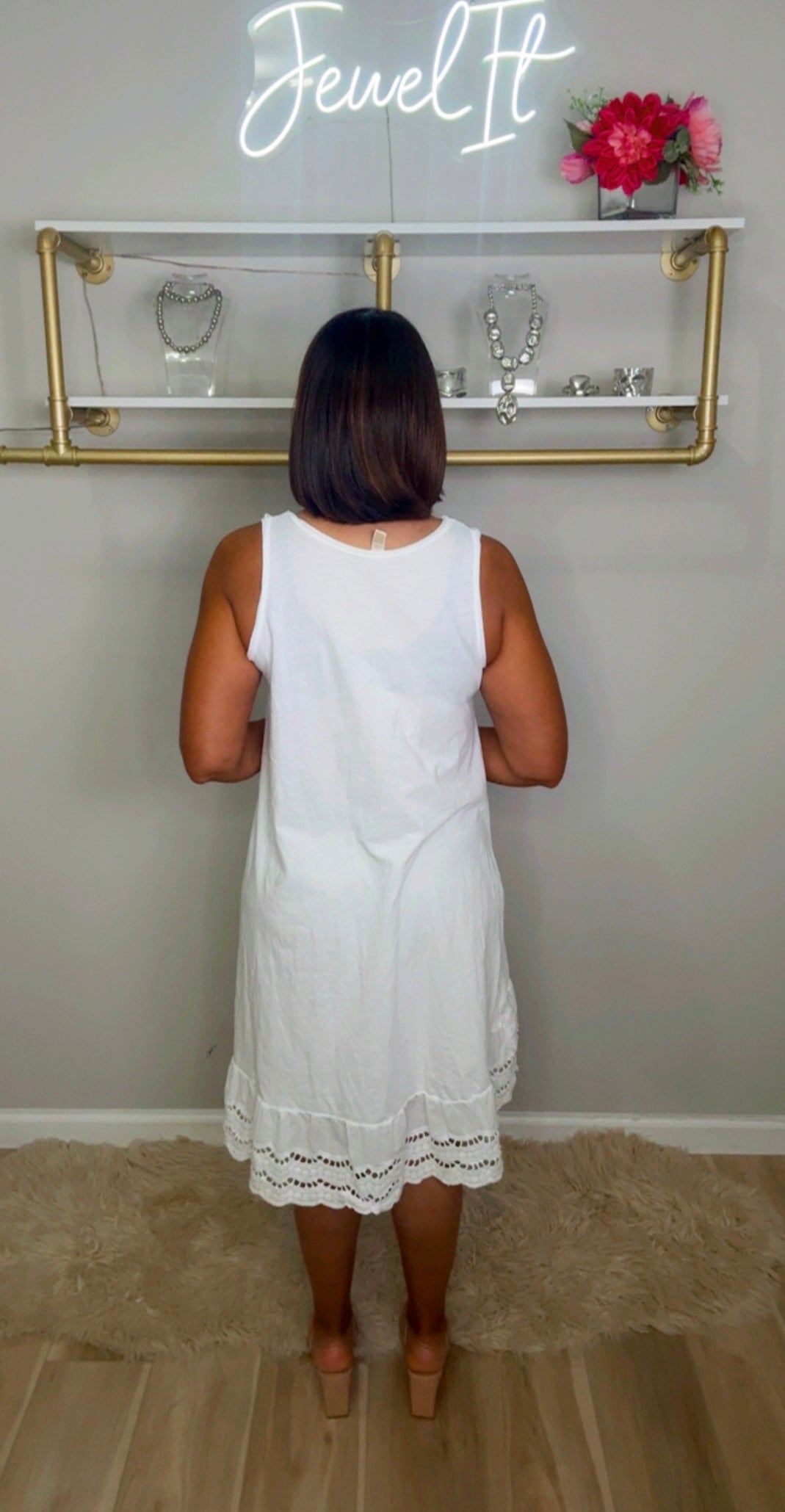 Italian Eyelet Hem High Low Dress