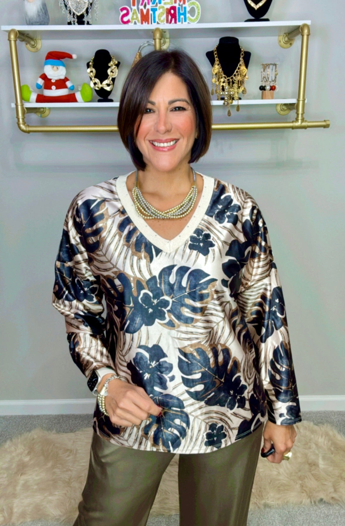 Italian Leaves Satin Blouse
