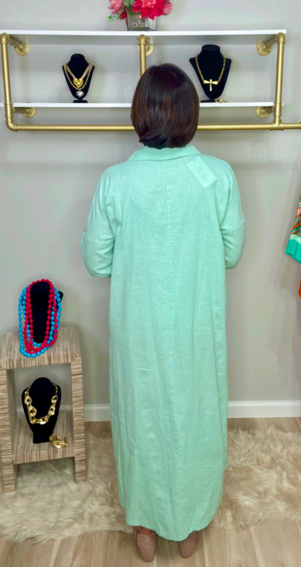 Italian Front Pocket Linen Dress