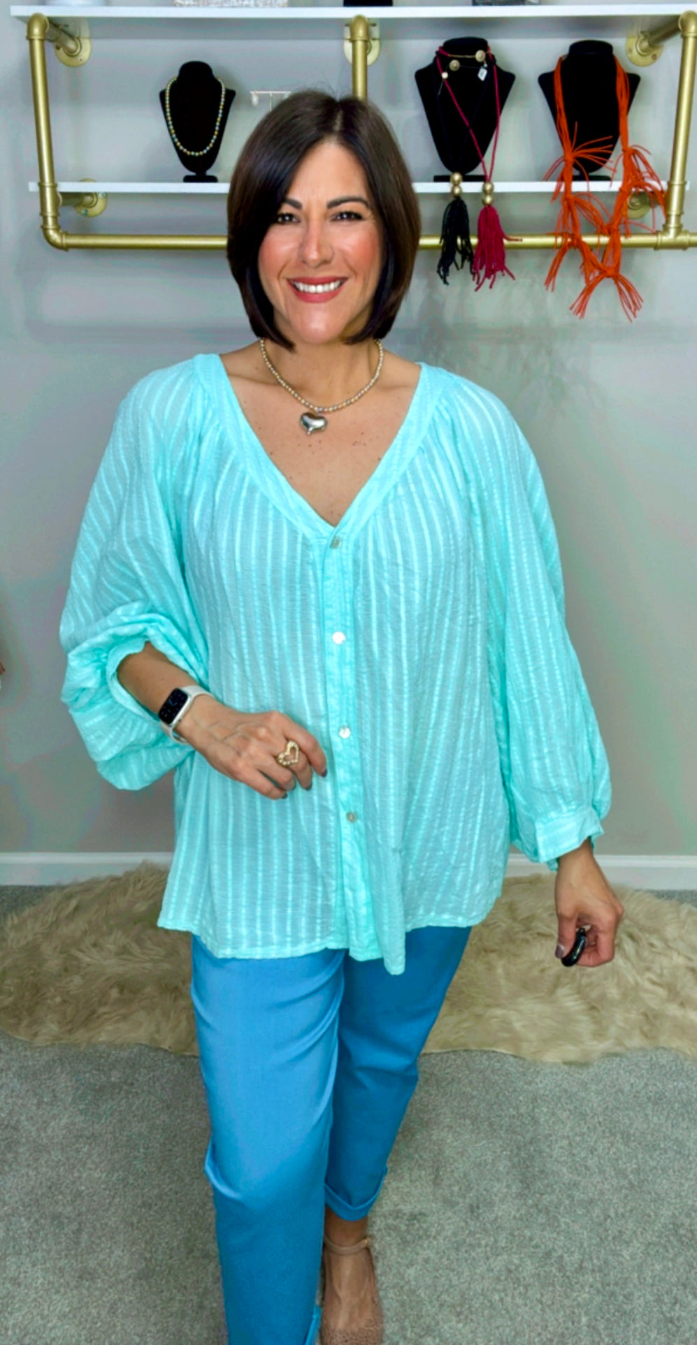 Italian V Neck Flowy Blouse.