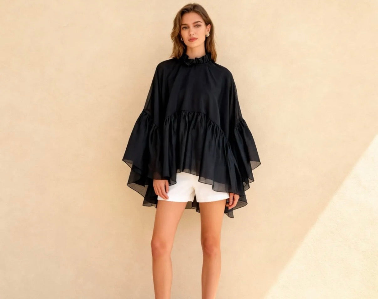 Italian High Neck Ruffle Blouse