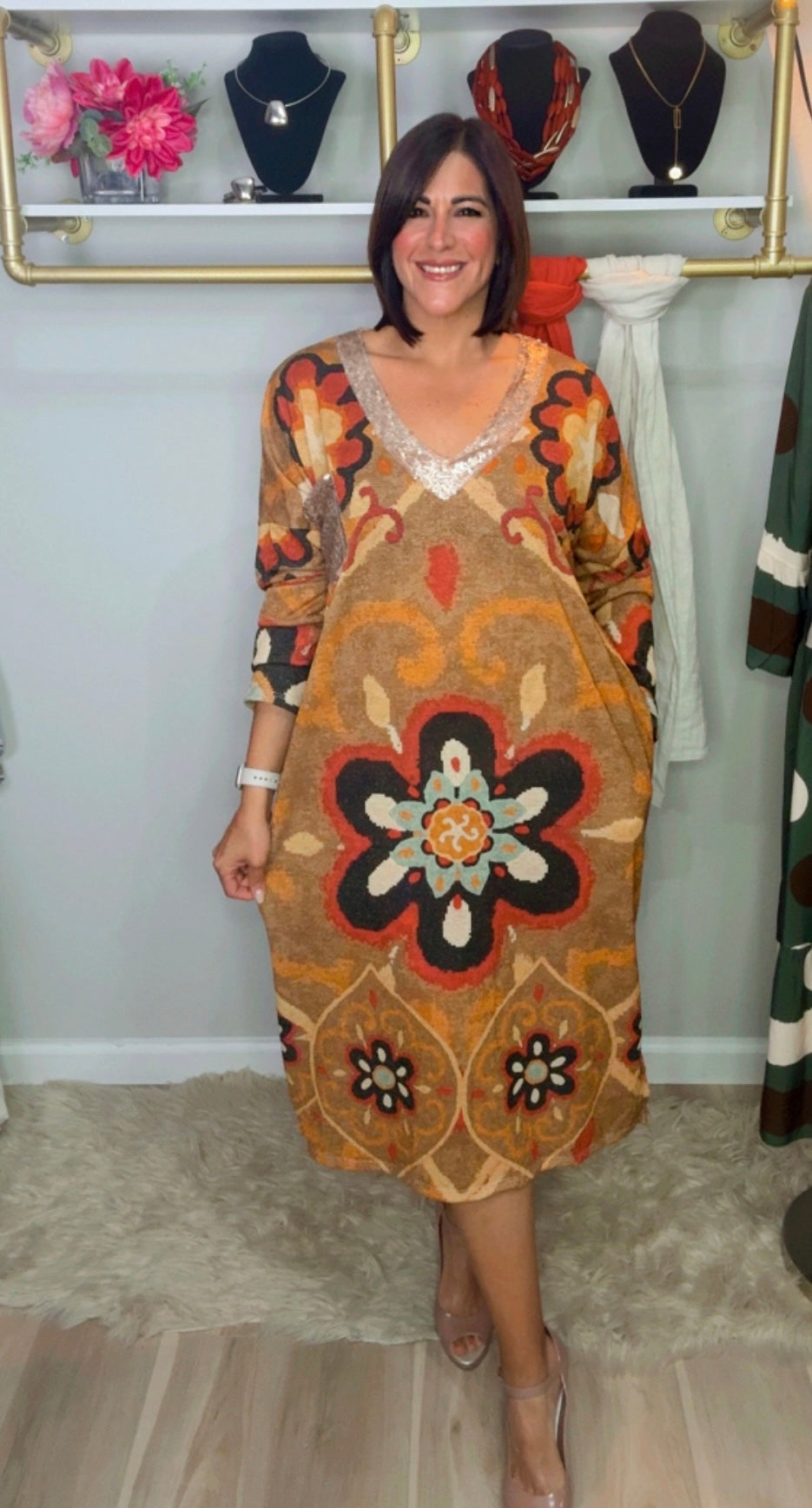 Italian V Neck Lurex Midi