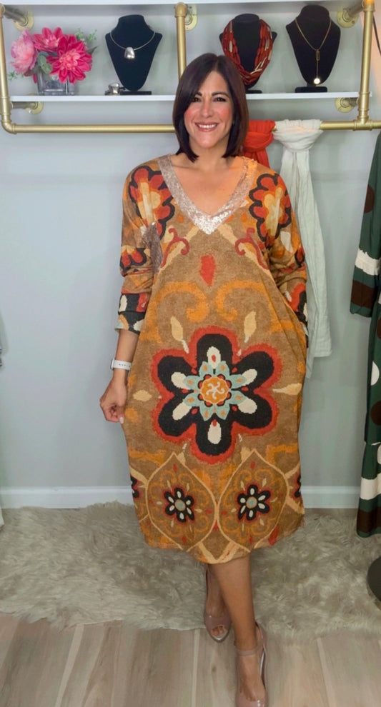 Italian V Neck Lurex Midi