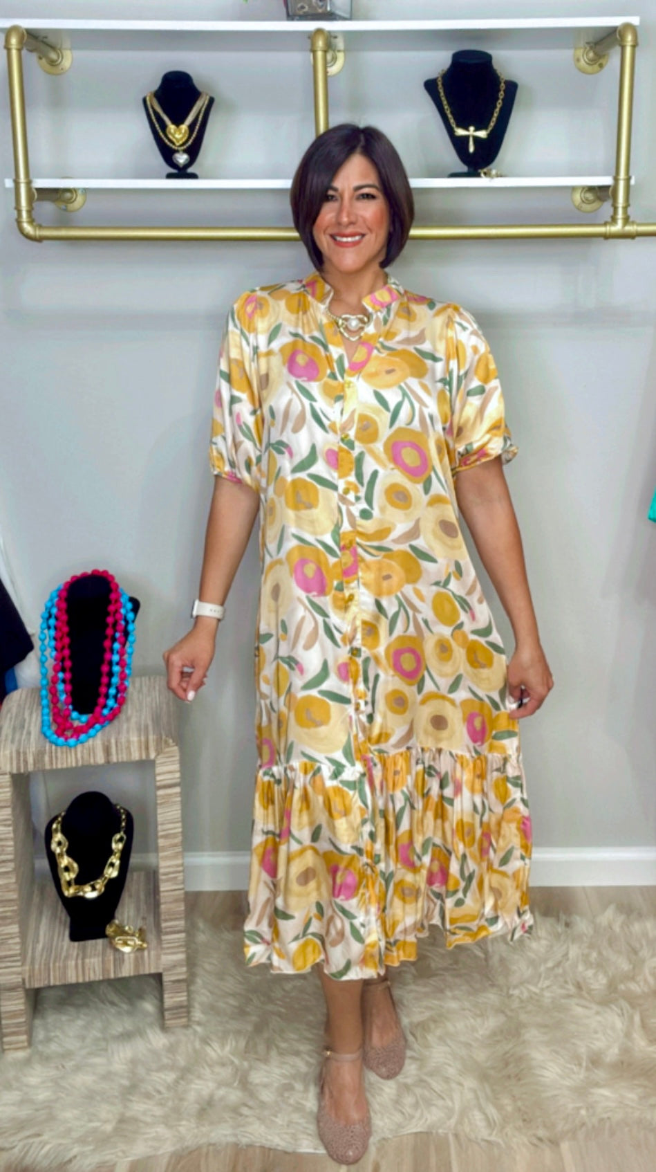 Italian Silk Flower Stampes Dress