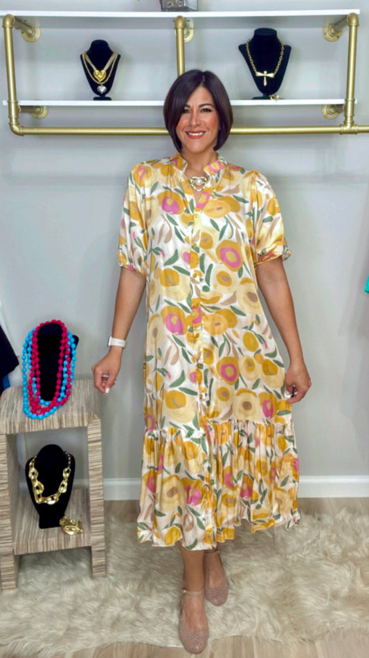 Italian Silk Flower Stampes Dress