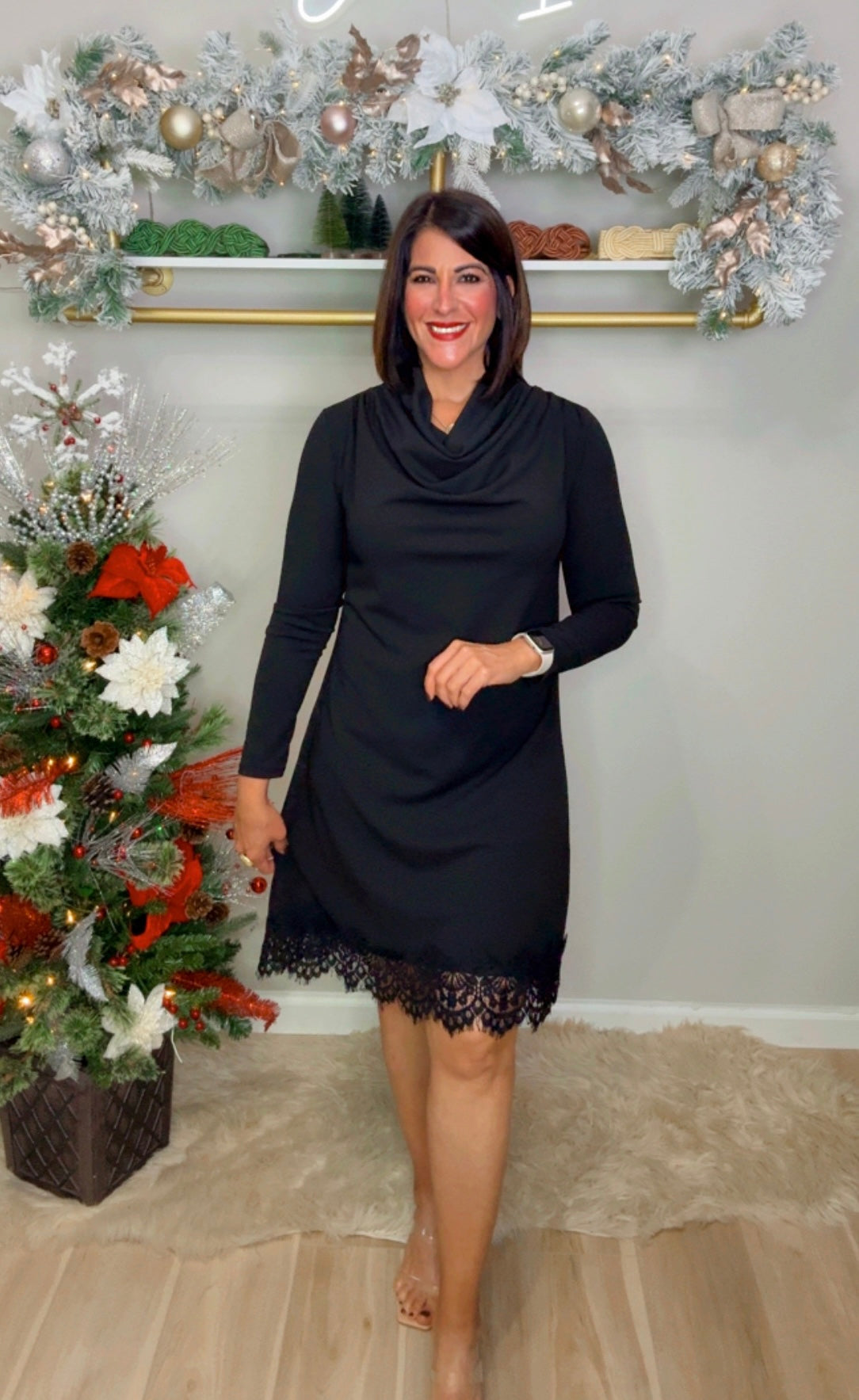 Italian Lace Cascade Neck Dress