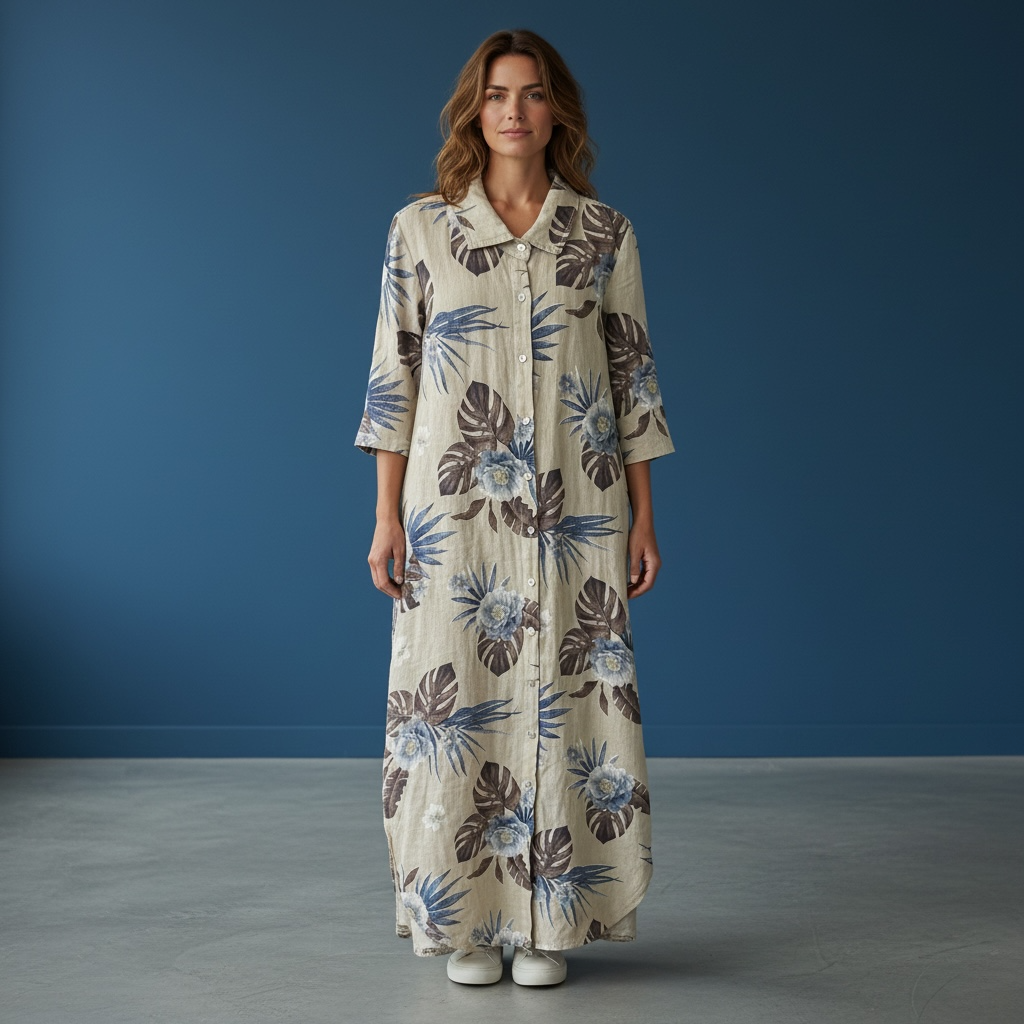 Italian Stamped Linen long dress shirt