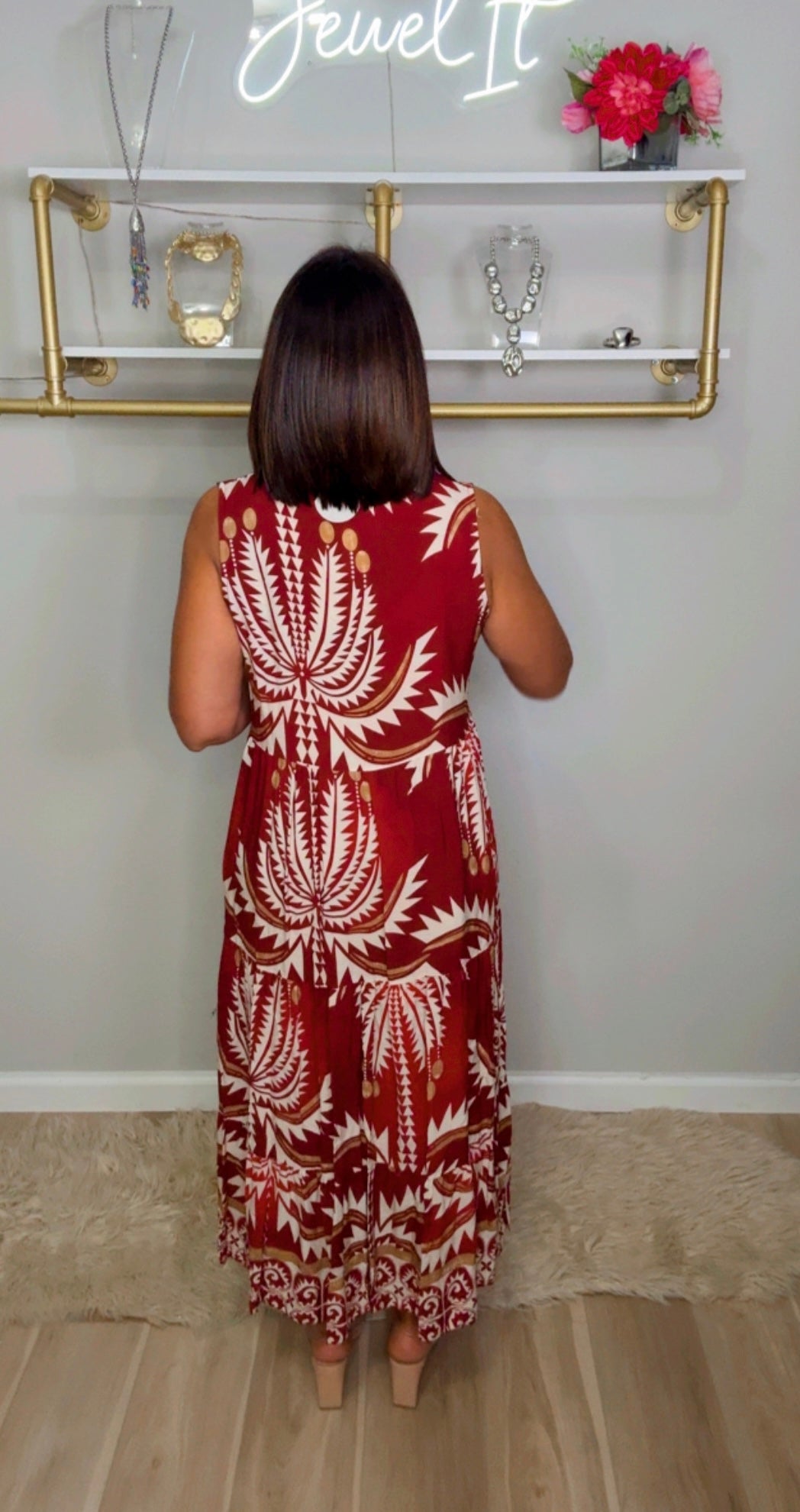 Italian Sleeveless Stamped Maxi
