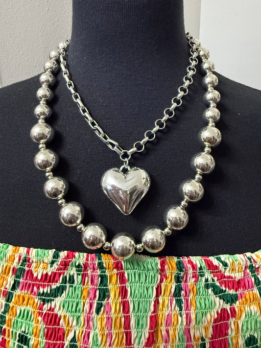 Zamack Double Strand Heart Necklace