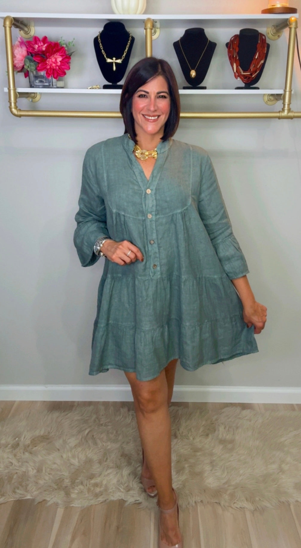 Italian Short Flowy Linen Dress