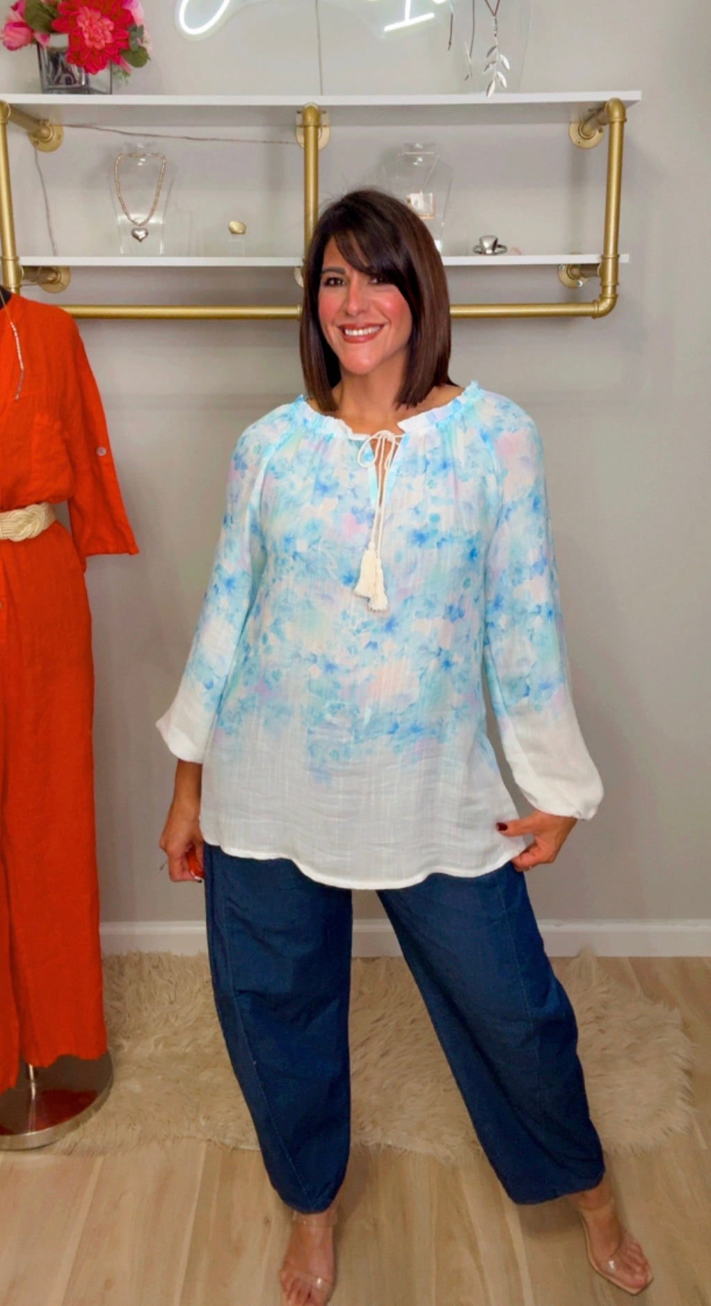 Italian Flower Stamped Blouse