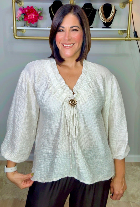 Italian Tencel V Neck Blouse