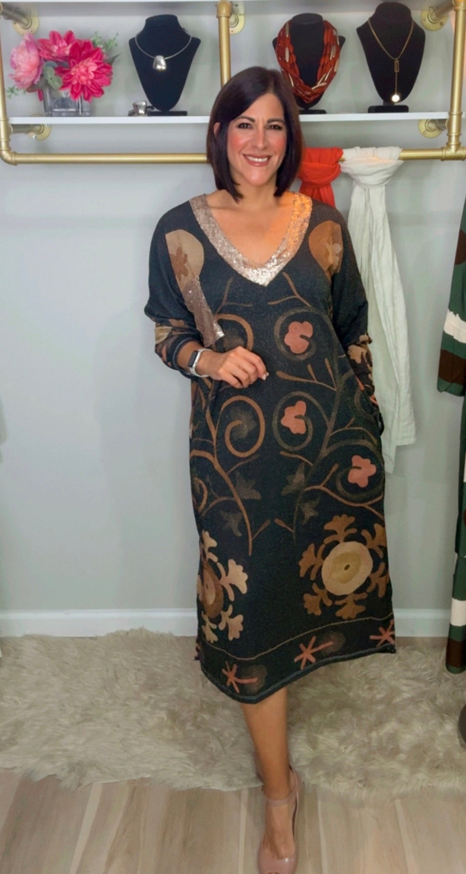 Italian V Neck Lurex Midi