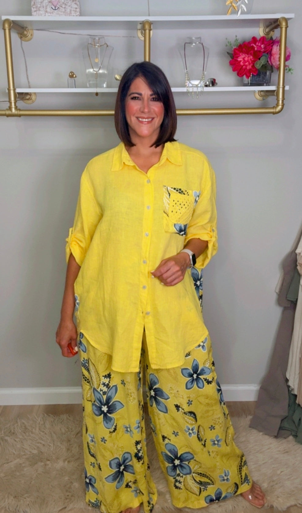 Italian Stamped Linen Pant Set