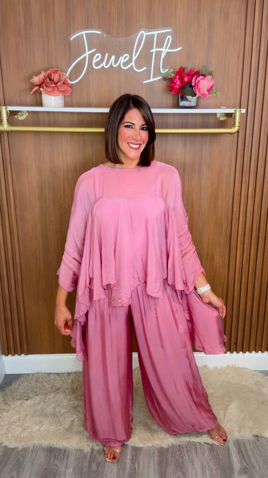 Italian Ruffle Silk Pant Set