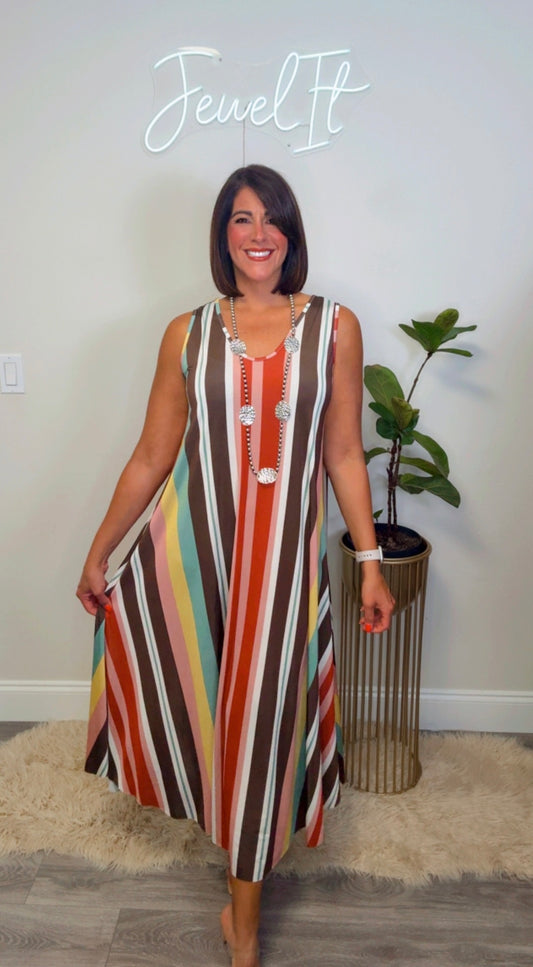 Italian Multi Color Stripes Dress