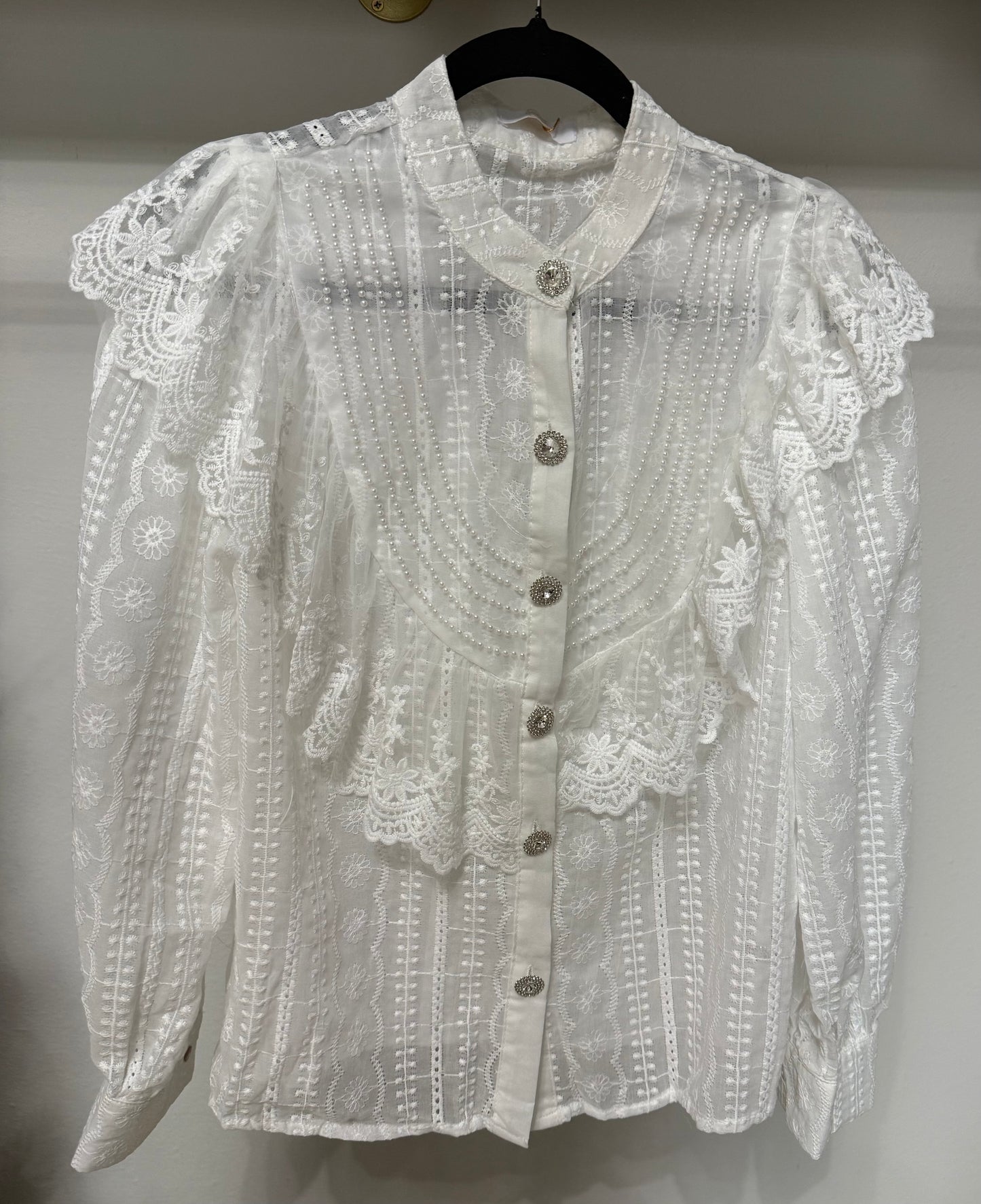 Italian Ruffle with Rhinestones Buttons blouse