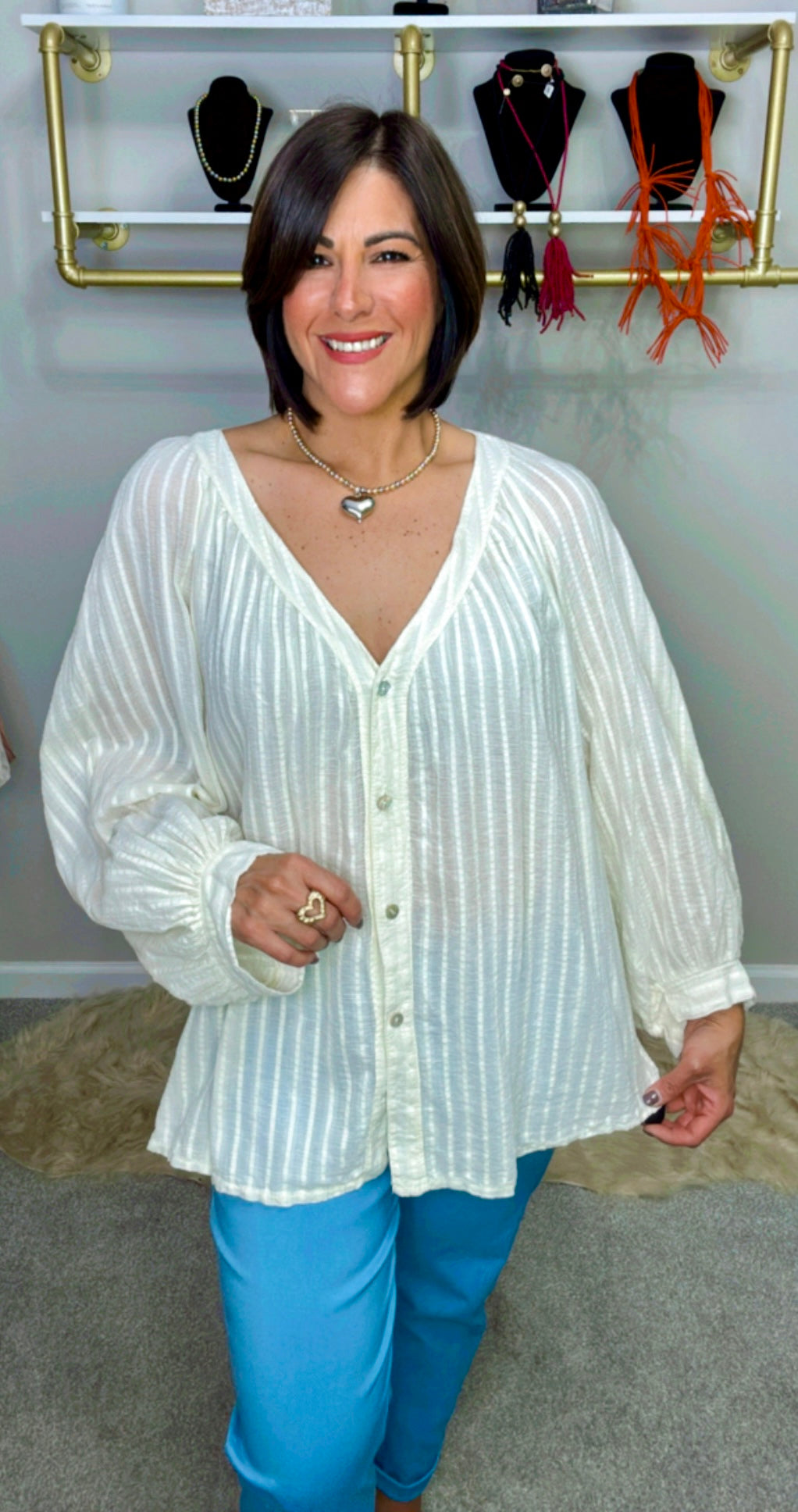 Italian V Neck Flowy Blouse.