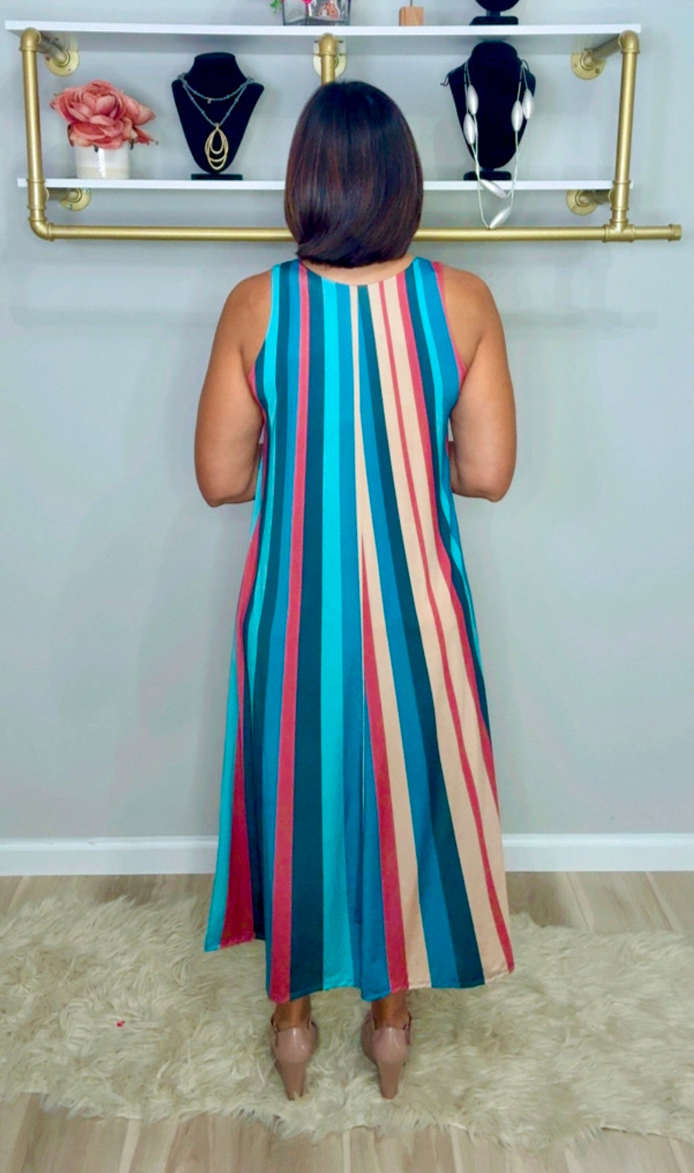 Italian Sleeveless Stripes Dress