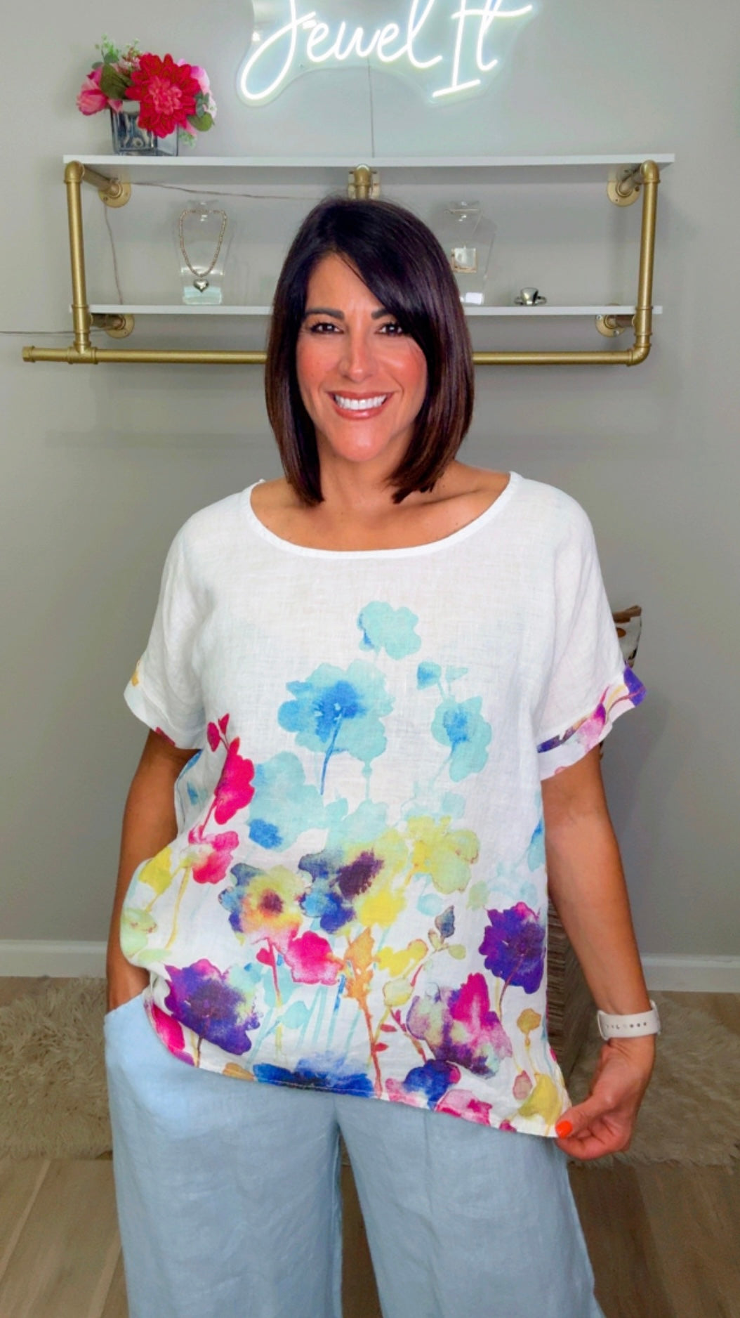 Italian Stamped Linen Blouse