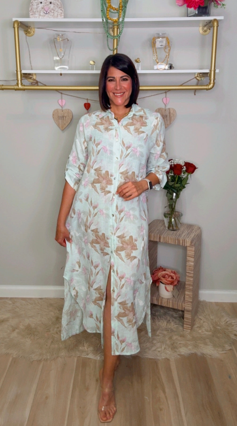 Italian Stamped Linen Long Dress Shirt