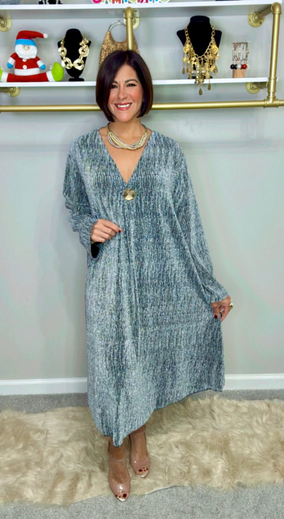Italian V Neck Sparkle Midi
