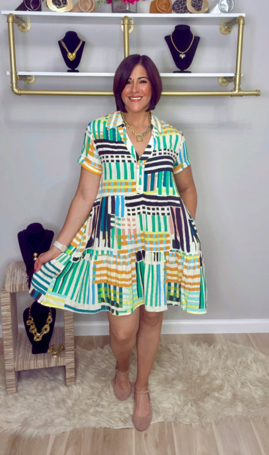 Italian Stamped Flowy Short Dress