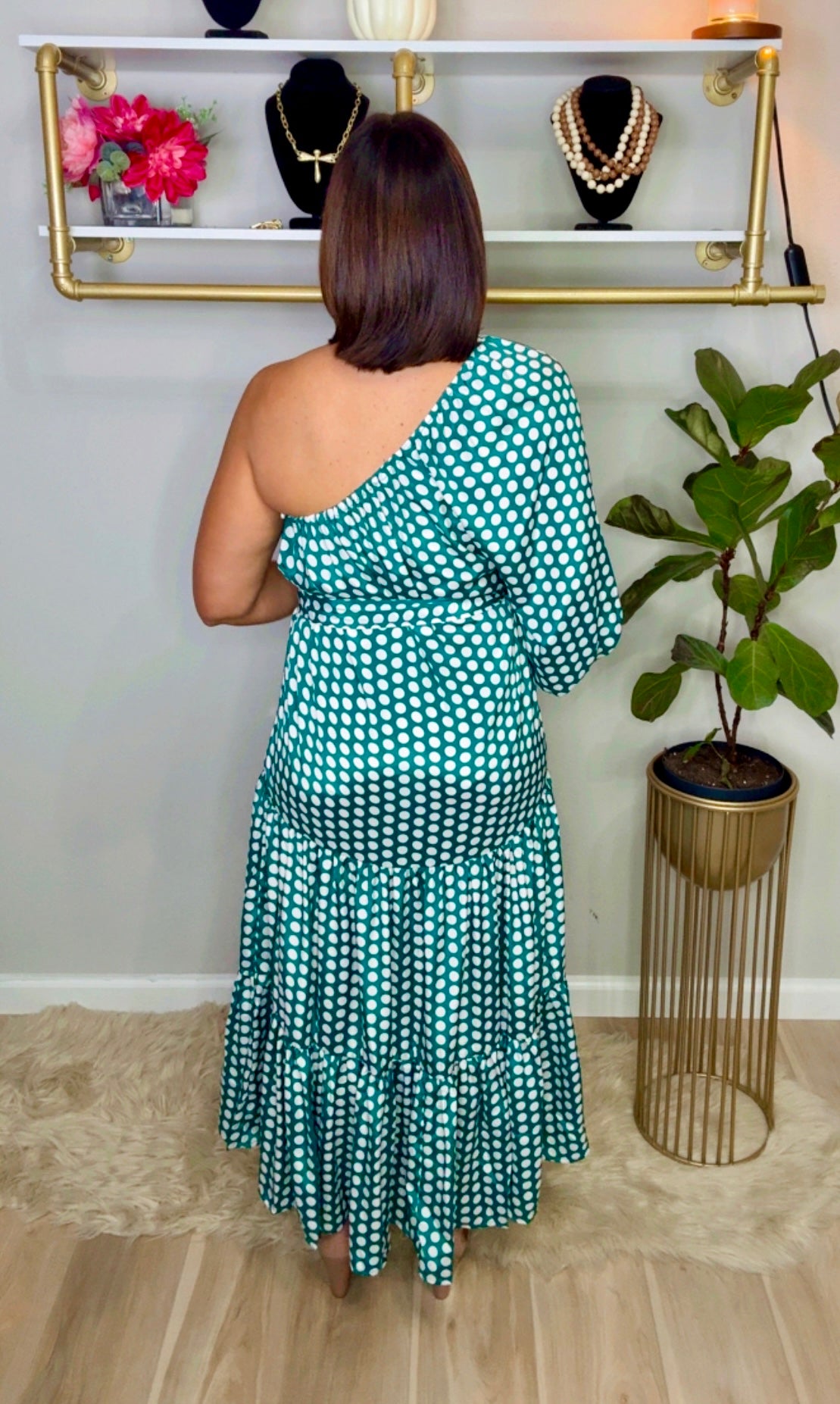 One Shoulder Polka Dots Dress