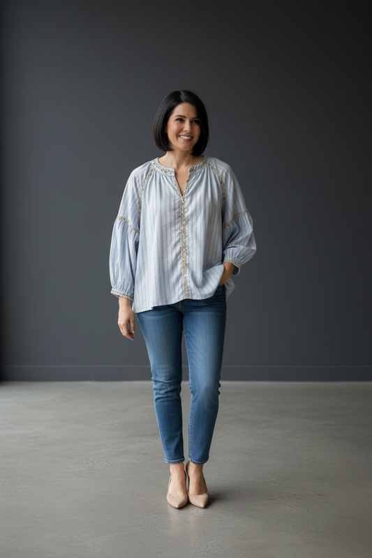 Italian Flower Ribbon Detail Blouse